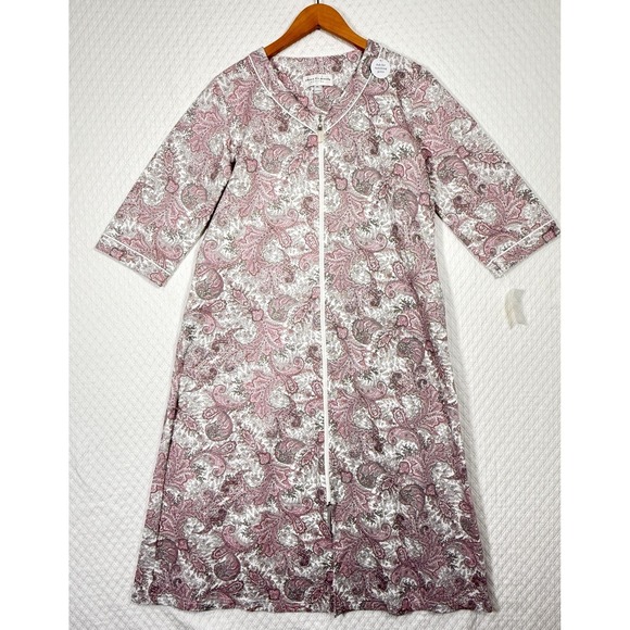 Miss Elaine Other - Miss Elaine Pink Paisley 3/4-Sleeve Zip Robe Nightgown S Petite Cotton Blend
